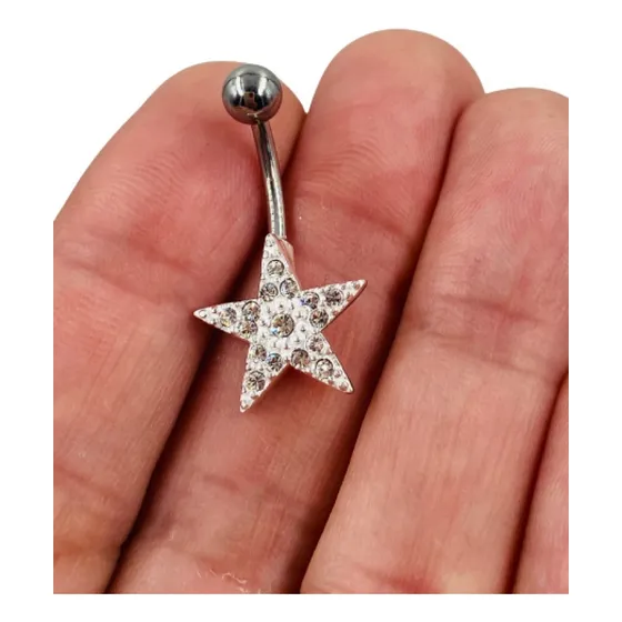 Piercing Ombligo Plata 925 Y Circones Estrella