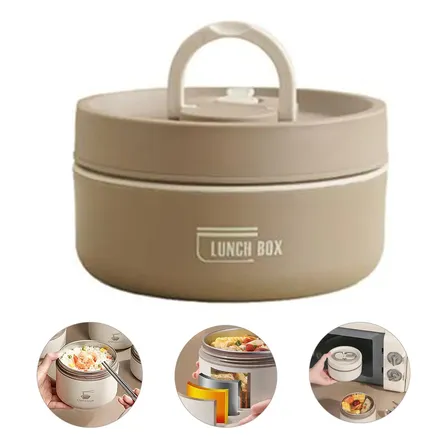 Marmita Térmica Redonda 440ml Com Alça E Válvula Para Viagem Marrom