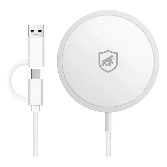 Carregador Por Indução Wireless Magnético Sem Fio Tipo C 15W, Compatível com MagSafe Carregamento Rápido 1M, Branco GShield