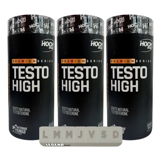 3 Testo High Hoch Sport Boost Natural Testosterone Premium 120 Cápsulas + Pastillero Legend