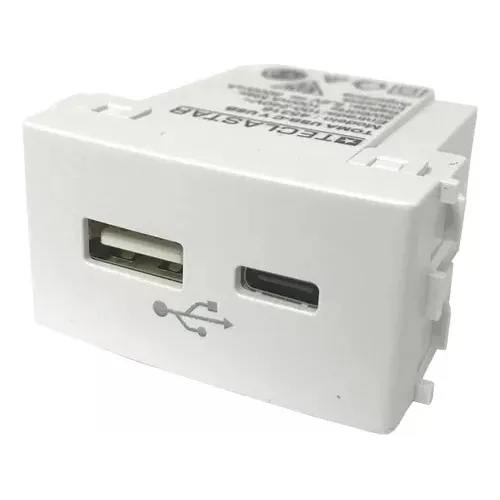 Modulo Usb + Usb C 3a Teclastar Piano Quadra Minimal Blanco