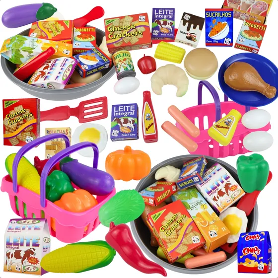 Cesta Com Fruta Brinquedos Cozinha Comida Frigideira 18pçs