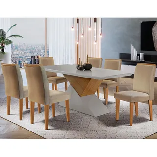 Mesa Aster 180 Tampo Em Mdf Com 6 Cadeiras Lunara Moderna Cor Turim / Off White / Imbuia Mesa Aster 180 Tampo Em Mdf Com 6 Cadeiras Lunara Moderna Cor Turim / Off White / Imbuia