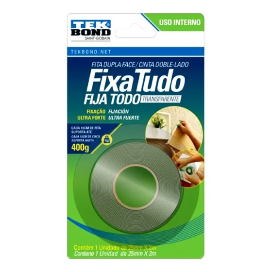 Fita Dupla Face Tekbond Fixa Tudo Acrílica Uso 25mmx2m