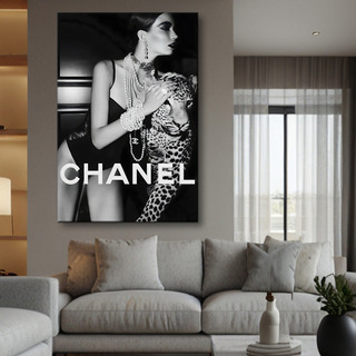 Cuadro Chanel Moda Mujer Leopardo Canvas 60x90 B21 Cuadro Chanel Moda Mujer Leopardo Canvas 60x90 B21