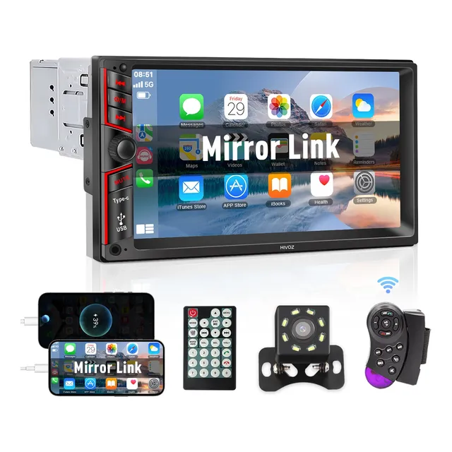 Auto Estéreo 2 Din Espejo Link Control Volante Cámara 8leds