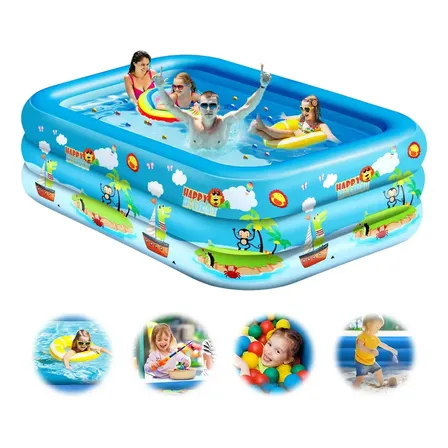 Alberca Inflable Juego Niños Acuatico 700l Rectangular, Piscinas Familia Grandes 180*130*56cm Piscina De Tres Plantas… Azul