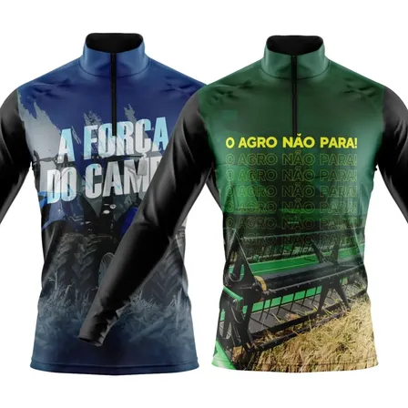 Kit 2 Camisas Agro Camiseta Térmica Uv Blusa Fazenda Trator