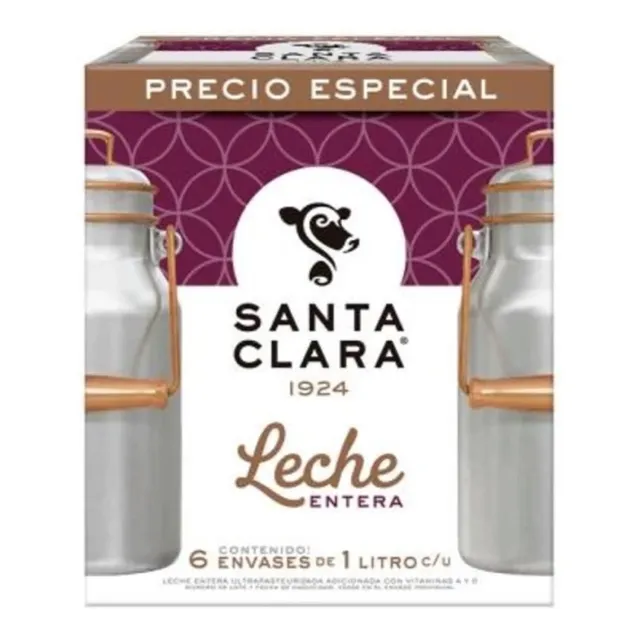 Leche Santa Clara Entera 1l C/u (6piezas)