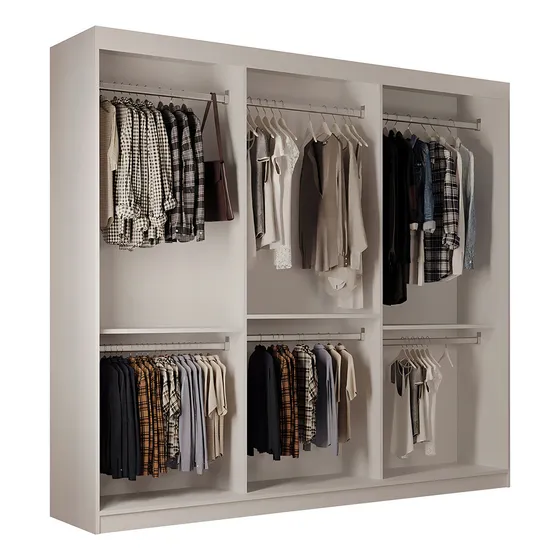 Roupeiro Casal Closet Light MDF Com 3 Prateleiras Moderna Cor Branco