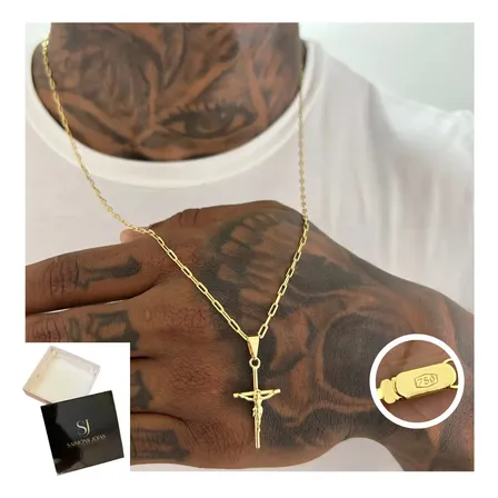 Cordão Com Pingente Cruz Idêntico A Ouro 24k De Moeda Antiga Dourado 60cm