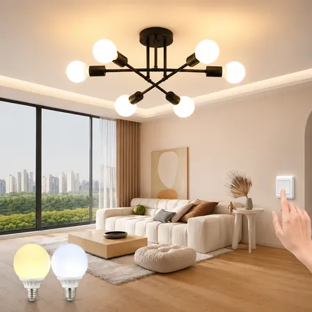 Luminária Lustre Teto Moderno Pendente Para Sala 6 Lâmpadas 110v/220v Preto