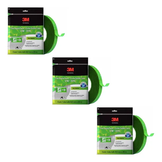 Kit 3 Fita Adesiva Dupla Face 3m Vhb 9,5mmx20m Transparente