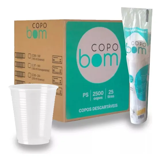 Copo Plástico Descartável 180ml Agua Ps Caixa 2500un