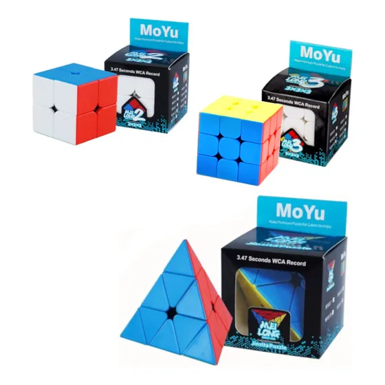 Kit 3 Cubo Mágico 2x2x2 + 3x3x3 + Pirâmide Profissional Cube