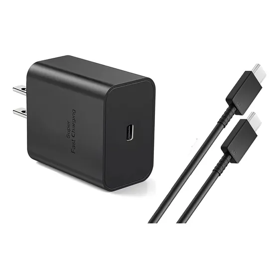 Cargador Y Cable Compatible Samsung 45w Carga Rápida Tipo C Negro