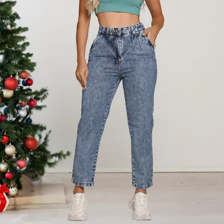 Calça Jeans Moom Luxo Moda Feminina Escura Cos Alto 100%
