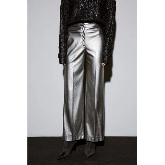 Pantalon Veganlether Cuero Vegano Recto Ancho Mujer Portsaid