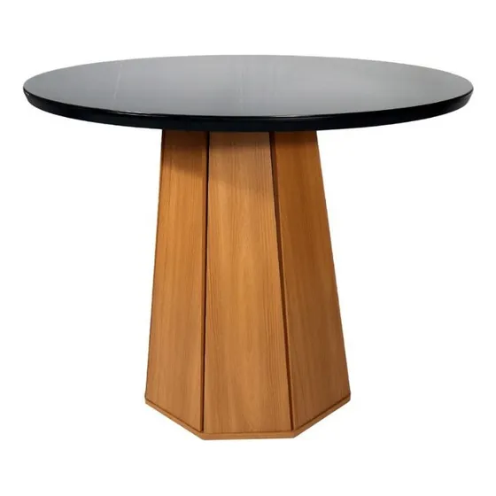 Mesa De Comedor Jade Redonda 105 Cm Negra Con Vidrio Negro Marrón