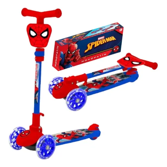 Monopatin Plegable 3 Ruedas Con Luz Spiderman Marvel