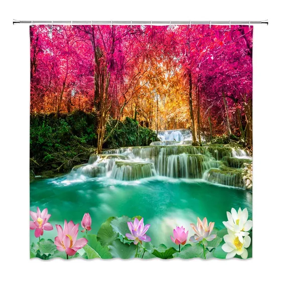 Cortina Ducha Cascada Bosque Arbol Selva Lago Piscina Flor