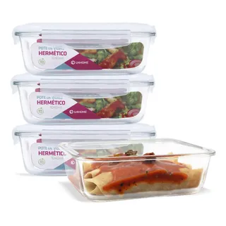 Kit 4 Potes Vidro 1040ml Marmita Hermetico Cor Branco (qh)