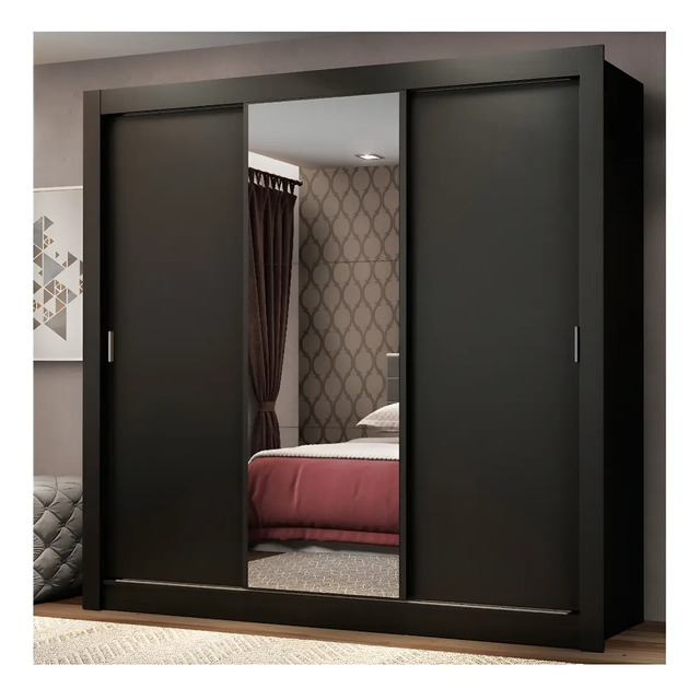 Guarda Roupa Casal Mônaco Madesa 3 Portas Correr Espelho P Cor Preto Guarda Roupa Casal Mônaco Madesa 3 Portas Correr Espelho P Cor Preto