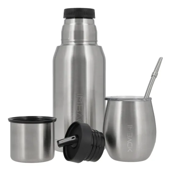 Termo 750 mili Litro Con Mate Acero Inoxidable Con 2 Picos Cebador Y Bombilla Imback Termico Doble Capa