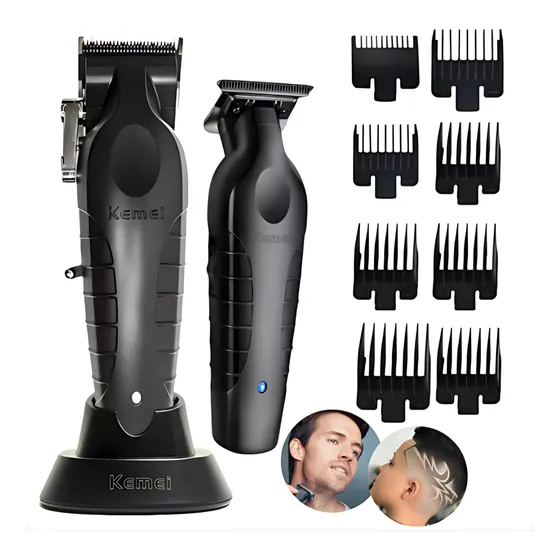 Maquina Cortar Cabelo E Acabamento Kit Kemei Km2299 E Km2296