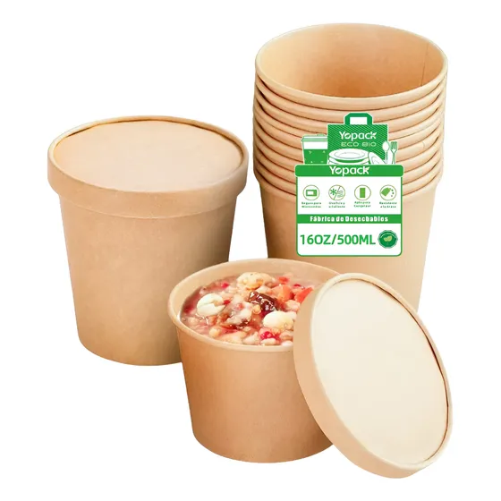 Paq Con 50 Pzs De Contenedor Térmico Biodegrada 500ml (16oz)