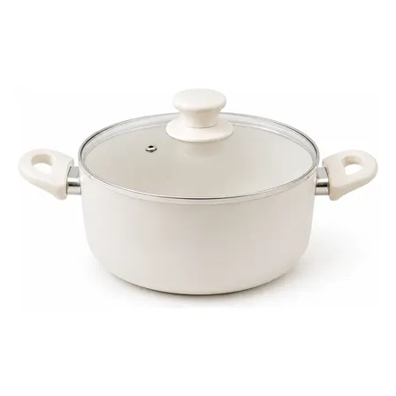 Caçarola Gamma Cerâmica Antiaderente 24cm Tampa De Vidro Bege