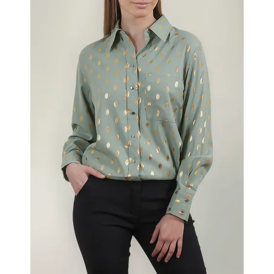 Camisa Dama Manga Larga Estampa Lunares Dorados