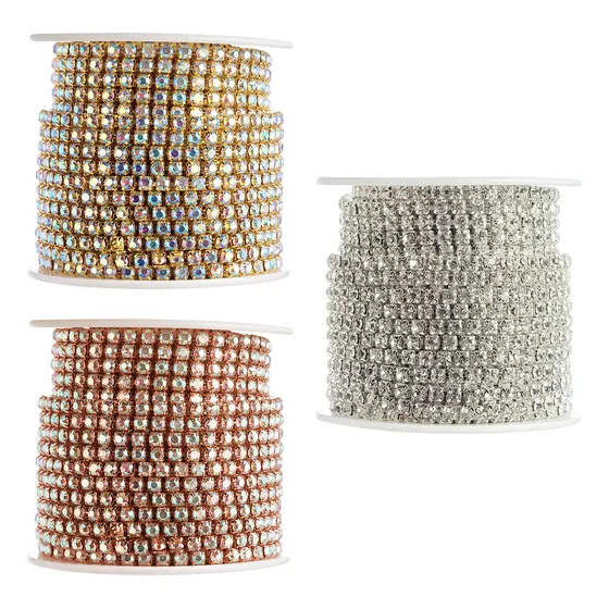 Strass De Vidrio Ss14 3.5mm Engarzado Continuo X Rollo 9 Mts