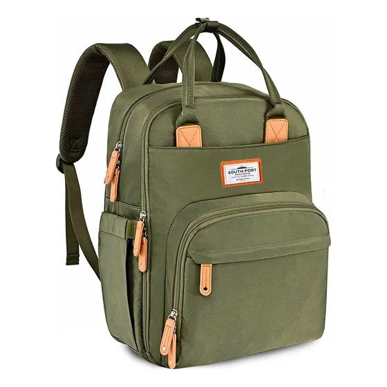 Mochila Maternal Termica South Port Múltiples Bolsillos De Bebés Color Verde Musgo