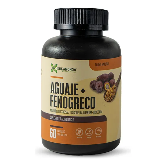 Aguaje + Fenogreco | Frasco Con 60 Cápsulas | 1000 Mg C/u | Cápsulas Veganas | Dura 1 Mes | Kukamonga
