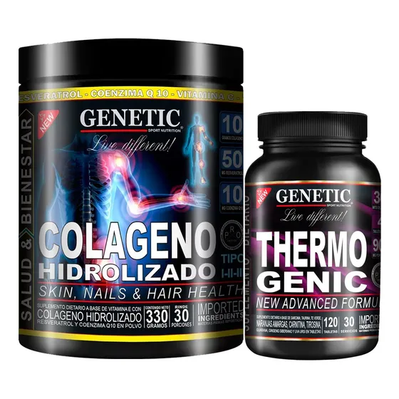 Colageno Resveratrol Q10 Vits + Quemador Thermogenic Genetic