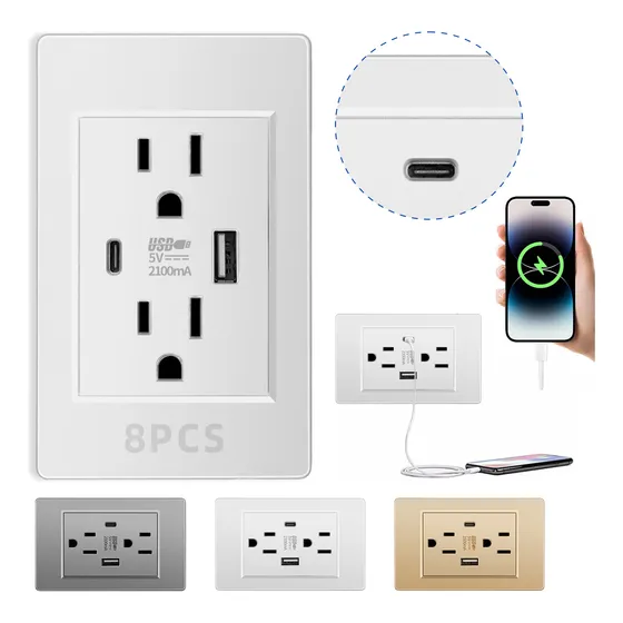 Toma De Corriente Del Americanos Para Pared Usb Y Type C 8pz