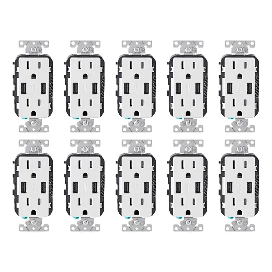 Receptaculo Duplex Tamper Resistant 2puertosusb 10pz Leviton