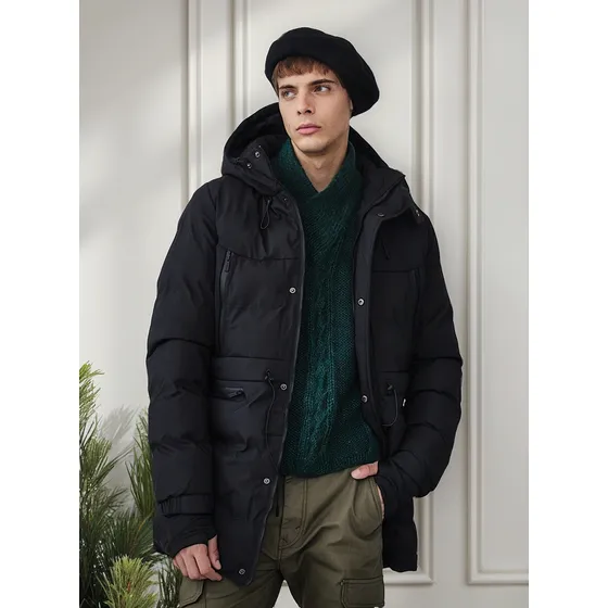Campera Parka Hombre Negra Impermeable Importada Capucha 