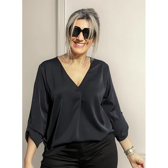 Blusa Dama Camisa Manga Larga Con Pinza Mujer