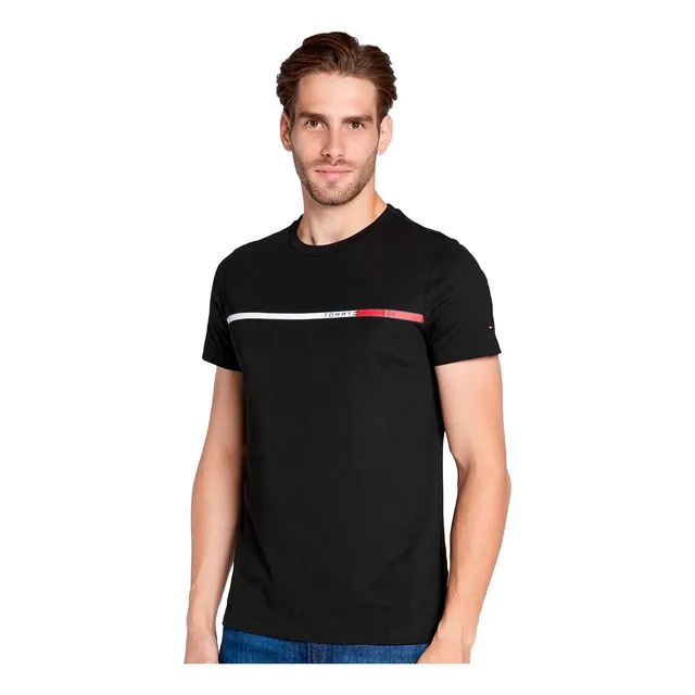Camiseta Tommy Hilfiger Two Tone Chest Stripe Preta Camiseta Tommy Hilfiger Two Tone Chest Stripe Preta