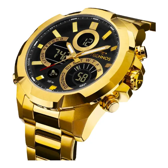 Relógio Masculino Technos Skydiver Dourado Anadig Lançamento