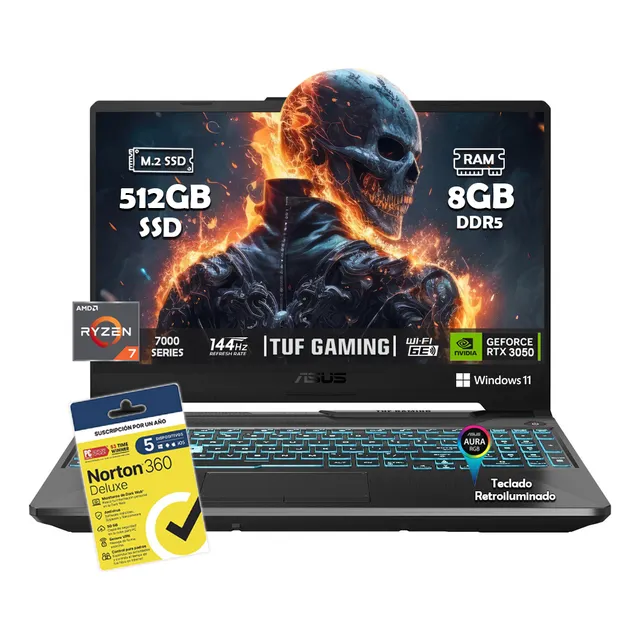 Laptop Asus Tuf Gaming A15 Amd Ryzen 7-7435hs 512gb Ssd 8gb Ram Ddr5 Geforce Rtx 3050 Fhd (1920 X 1080) 144 Hz W11h