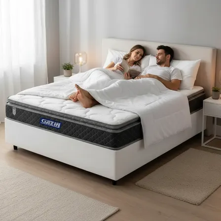 Cama Box + Colchão Gazin Espuma Pillow Top - Ortoblack Casal Branco