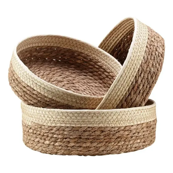 3 Cestas De Almacenamiento Redondo Canastas Cestos Beige