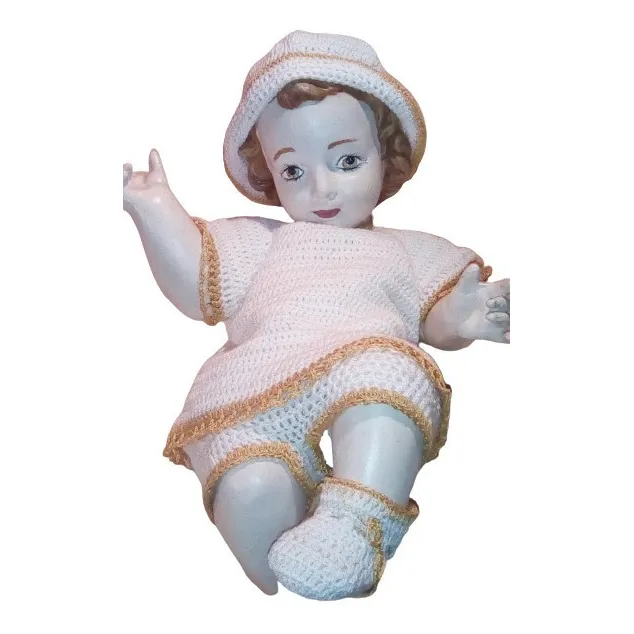 Niño Jesus Ceramica Con Vestido Tejido