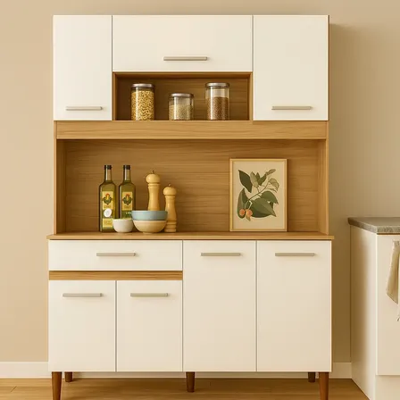 Armário De Cozinha Nicioli Magazin 120, Com 7 Portas E 1 Gaveta, Freijó E Off White Freijó/off White Cristal