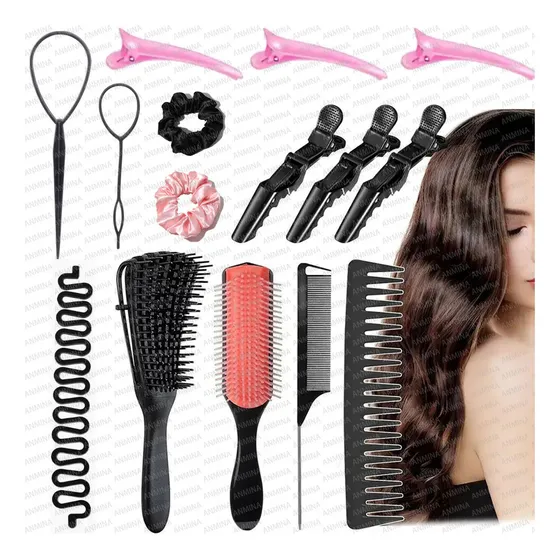 Kit 15pz Peine De Masaje De Pulpo Adecuado Para Cabello Rizad Plástico Negro