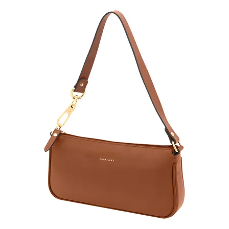 Bolsa Shoulder Feminina Couro Bovino Mariart Cacau Floater Cor Camel Desenho Do Tecido Liso