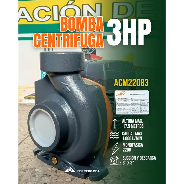 Bomba De Agua 3hp Marca Leo 100% Cobre Voltaje 220 3 X3